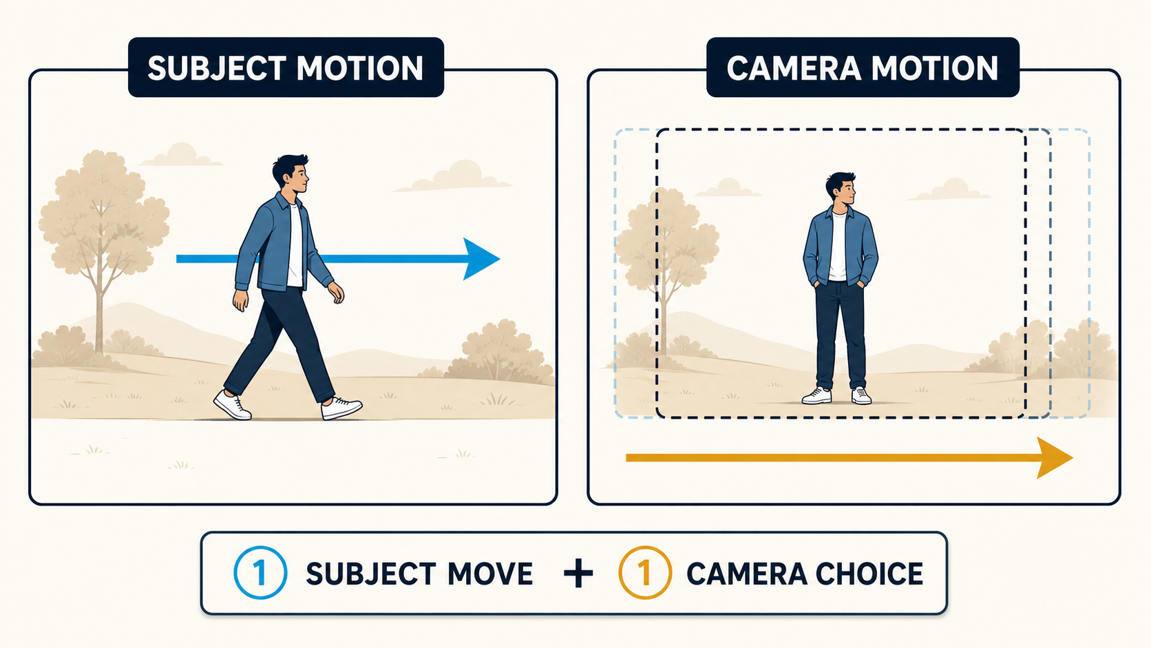Camera motion compared with subject motion in a Kling AI prompt