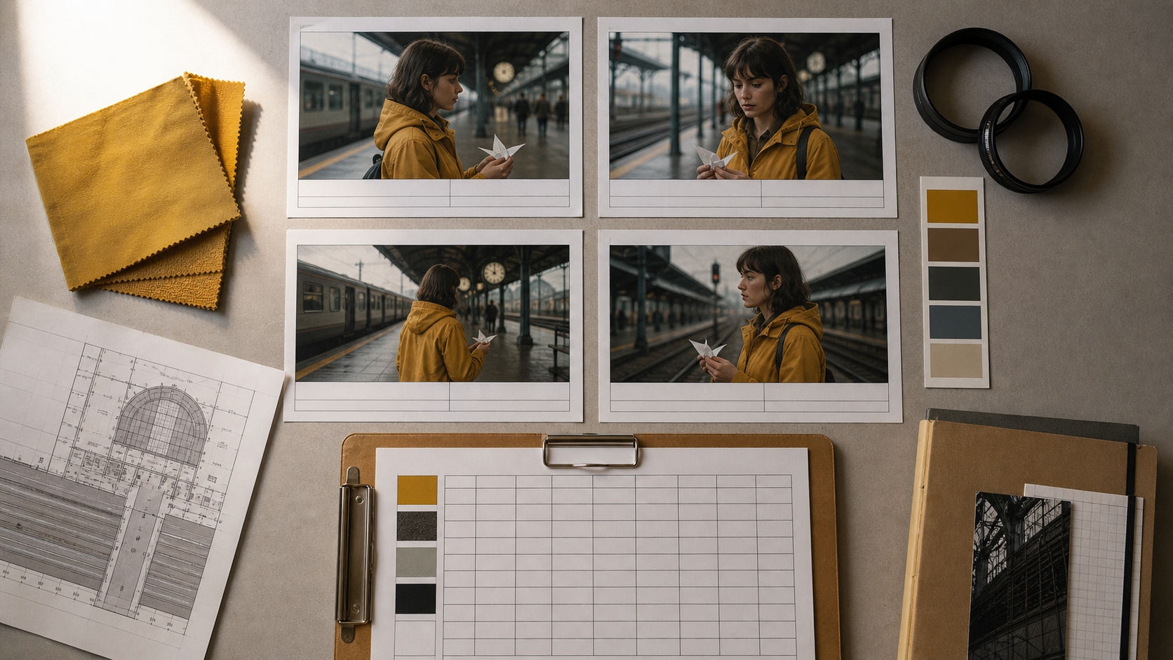 Continuity ledger with repeated character references and color swatches